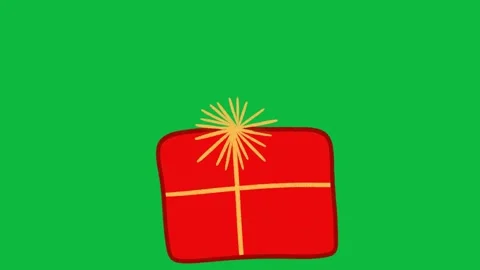 Hand Drawn Surprise Gift Box 2D Green Screen Animated Birthday Overlay Stock Footage 342398569