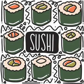 Hand drawn sushi doodle set Stock Illustration
