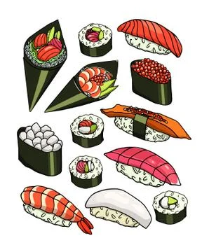 Hand drawn sushi Illustrazione stock