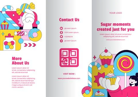 Hand Drawn Sweet Shop Flat Cartoon Illustration for Creative Brochure Backg.. Ilustración de archivo
