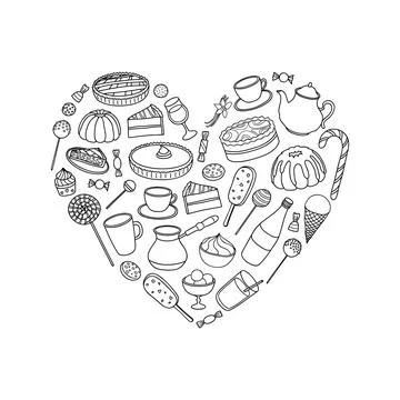 Hand drawn sweets in heart shape. Illustrazione stock