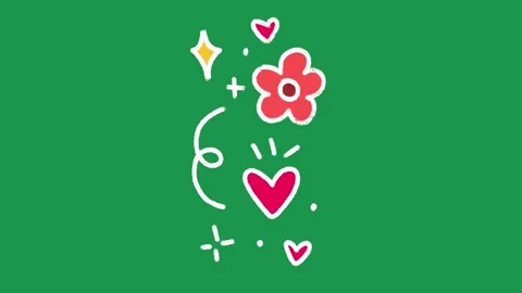 Hand Drawn Swirling Red Flower and Heart Animation on Green Screen Overlay Stock Footage 336579110