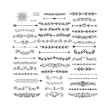 Hand Drawn Swirls Divider Borders Set Floral Calligraphic Doodle Elements Stock Illustration