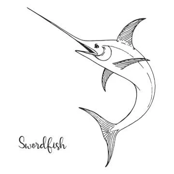 Hand drawn swordfish. Vector illustration in sketch style Stock Illustration