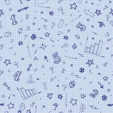 Hand drawn symbols on a squared notebook sheet. Vector. Stock Illustration
