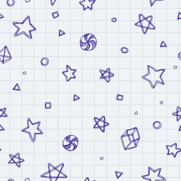 Hand drawn symbols on a squared notebook sheet. Vector. Stock Illustration