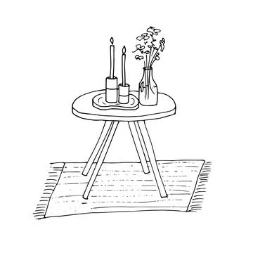 Hand drawn table with candles and flowers Stock Illustration