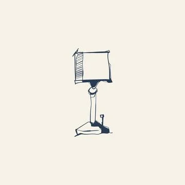 Hand Drawn Table Lamp with Square Shade, Sketch Vector Illustration Stock Illustration