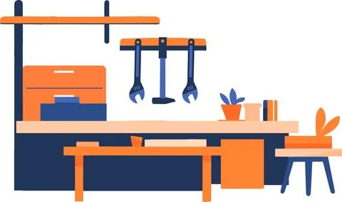 Hand Drawn Table for working in the workshop in flat style Stock Illustration