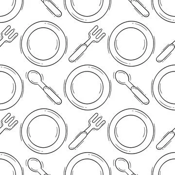 Hand drawn tableware seamless pattern Stock Illustration