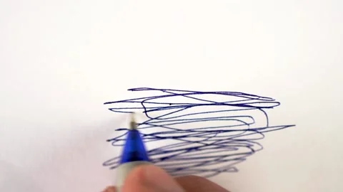 Hand drawn tangle scrawl drawn on paper with blue pen motion scribble shape. Stock Footage 220087964