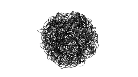 Hand drawn tangle scrawl sketch or black line spherical abstract scribble shape. Video stock 163647847