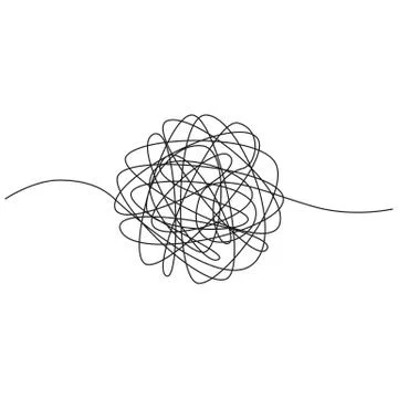 Hand drawn tangle of tangled thread. Sketch spherical abstract scribble shape 스톡 일러스트