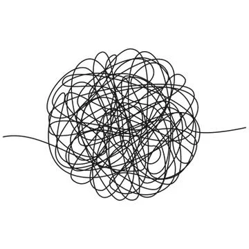 Hand drawn tangle of tangled thread. Sketch spherical abstract scribble shape Stock Illustration