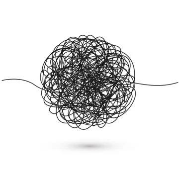 Hand drawn tangle of tangled thread. Sketch spherical abstract scribble shape Stock Illustration