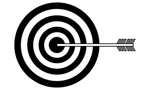 Hand drawn target with an arrow hitting the target. Abstract image of achieving Stock Illustration