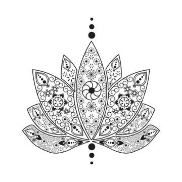 Hand drawn tattoo element Henna  indian Lotus Stock Illustration