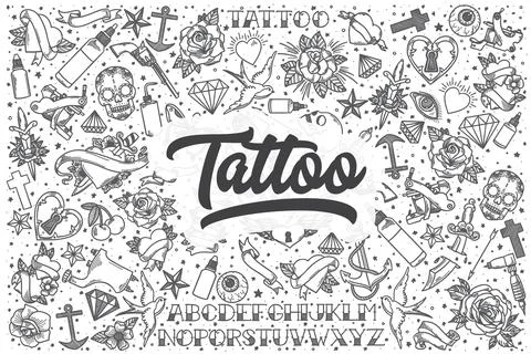 Hand drawn tattoo vector doodle set. Stock Illustration