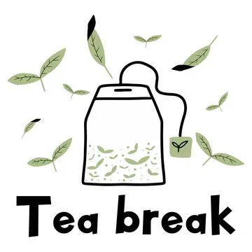 Hand drawn tea bag poster. Tea break postcard. Stock Illustration