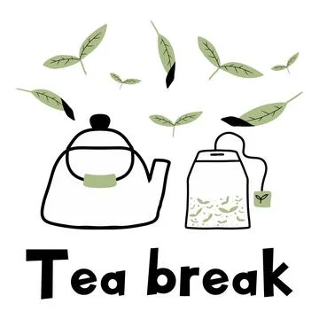Hand drawn tea bag poster. Tea break postcard. Stock Illustration
