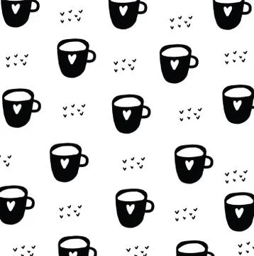 Hand drawn tea cup pattern Stock Illustration
