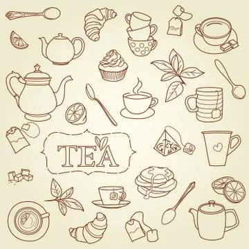 Hand drawn tea doodle concept vector Stock Illustration