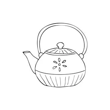 Hand-Drawn Tea Kettle. Hand-drawn illustration of a tea kettle. Isolated il.. Stock Illustration