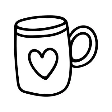Hand drawn tea or cocoa mug with heart. Doodle vector illustration Stock Illustration