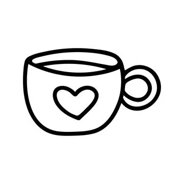 Hand drawn tea or cocoa mug with heart. Doodle vector illustration Stock Illustration