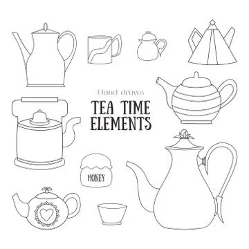 Hand drawn tea time elements Stock Illustration