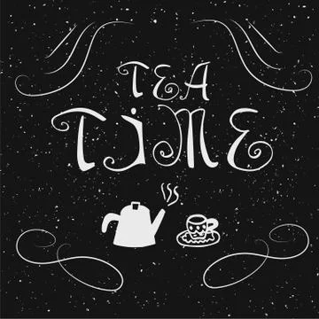 Hand drawn tea time vector lettering. Stock-Illustration