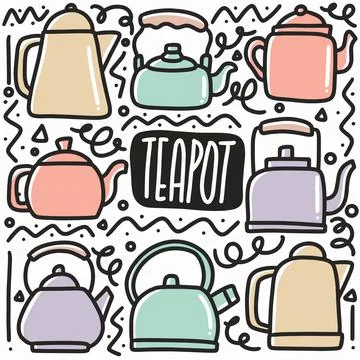 Hand drawn teapot doodle set Stock Illustration