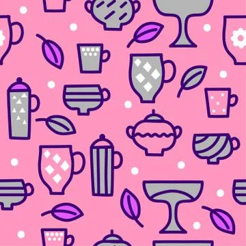 Hand drawn teapots and cups Stock Illustration