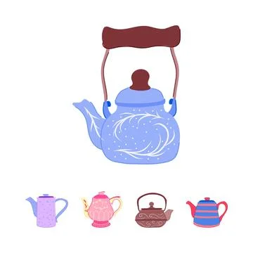 Hand drawn teapots set on white background Stock Illustration
