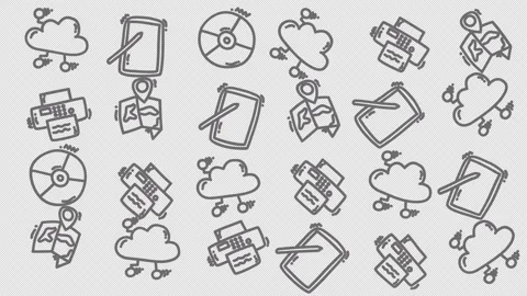 Hand-drawn tech icons float on cloud shapes 스톡 동영상 336328722