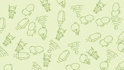 Hand Drawn Technology Icons Pattern Background. 스톡 일러스트