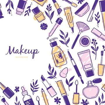 Hand drawn template with makeup beauty cosmetic Stock Illustration