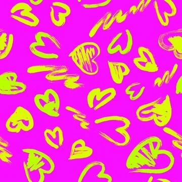 Hand drawn texture. Hearts, brush strokes, seamless pattern made with ink. Illustrazione stock