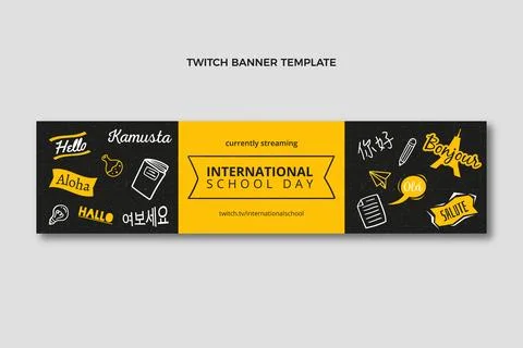 Hand drawn texture international school twitch banner Stock Illustration