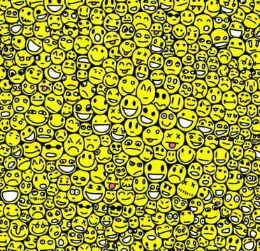 Hand drawn texture with too many smiles Stock Illustration