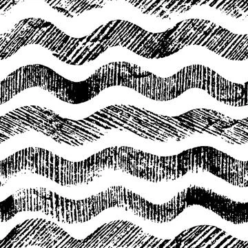 Hand drawn texture waves vector seamless pattern Stock Illustration