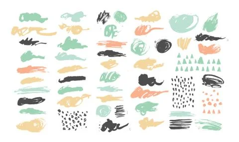 Hand Drawn textures and brushes made with ink and watercolor. Vector. Isolate Stock Illustration