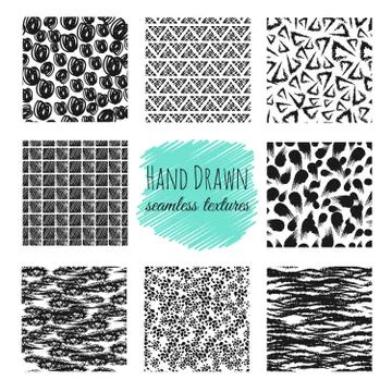 Hand drawn textures. Scribble squiggle ink pen seamless vector scratchy endless Stock Illustration