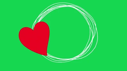 Hand Drawn Thick Circle Frame and Heart Animation on Green Screen Overlay Stockbeeldmateriaal 334608764