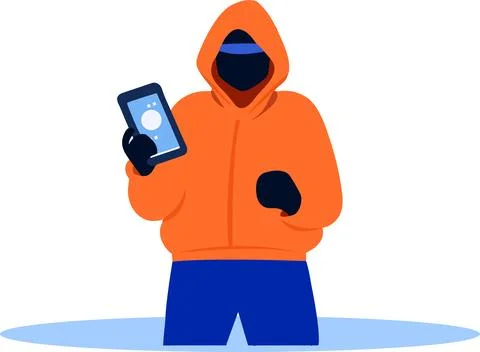 Hand Drawn Thief or hacker in concept Cyber Security in flat style Stock Illustration