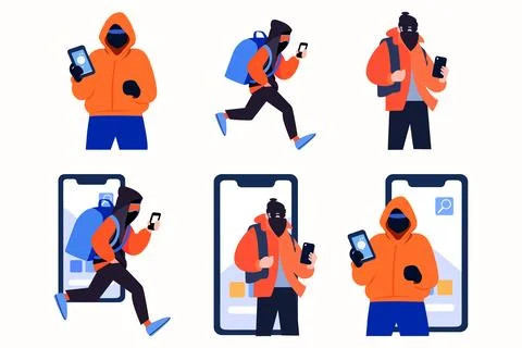 Hand Drawn Thief or hacker in concept Cyber Security in flat style Illustrazione stock