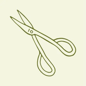 Hand drawn thin floral scissors for flower cutting and plant care. Lightweight Stock Illustration