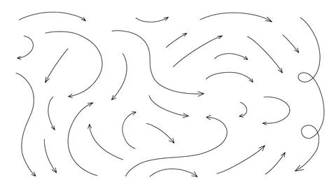 Hand drawn thin line arrows set. Vector curvy, wavy and straight arrows isola Stock Illustration