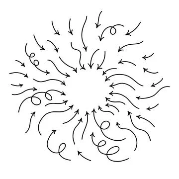 Hand drawn thin line dinamic arrows set. Vector curvy and wavy arrows isola.. Stock Illustration