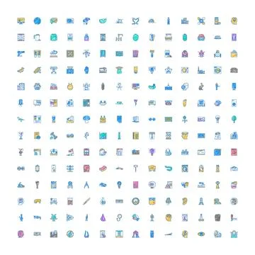 Hand drawn thin line icon set collection Stock Illustration
